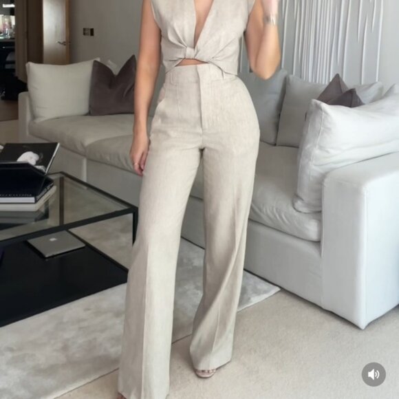 ZARA 2 PIECE SET LIMITED EDITION LINEN TOP AND PANTS - Picture 2 of 5